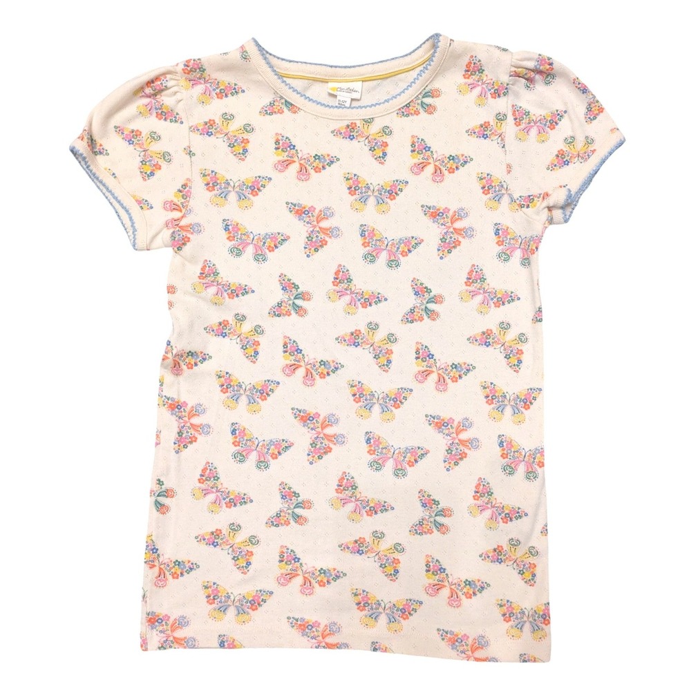 Mini Boden Girls Cream Floral Butterfly Pointelle Knit Puff Sleeve Top 11-12Y